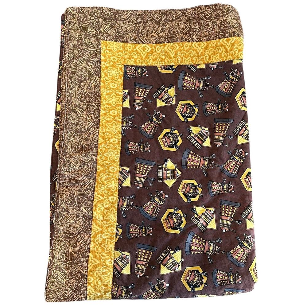Dr Who Daleks Brown Yellow Paisley Hand Made Quilt 28 X 44 Inch
